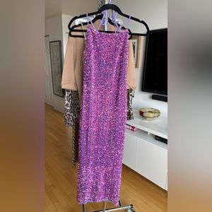 SEXY BACKLESS ORCHID IRIDESCENT SEQUINED DRESS
